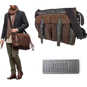 Hugo Boss Men Messenger Bag | Boho Distressed Brown Leather